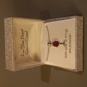FINE Silver Plated Genuine Crystal, RED wine glass charm necklace